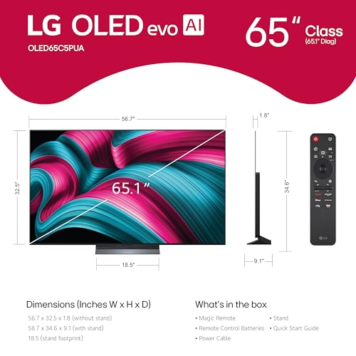 LG 55-Inch Class OLED evo AI 4K C5 Series Smart TV w/Dolby Atmos, Dolby Vision, HDR10, AI Super Upscaling 4K, Filmmaker Mode, Wow Orchestra