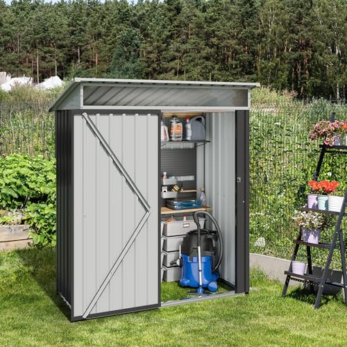 JYQAQA 5x3 FT Outdoor Garden Storage Shed, Waterproof Metal Garden Sheds with Window and Lockable Double Door