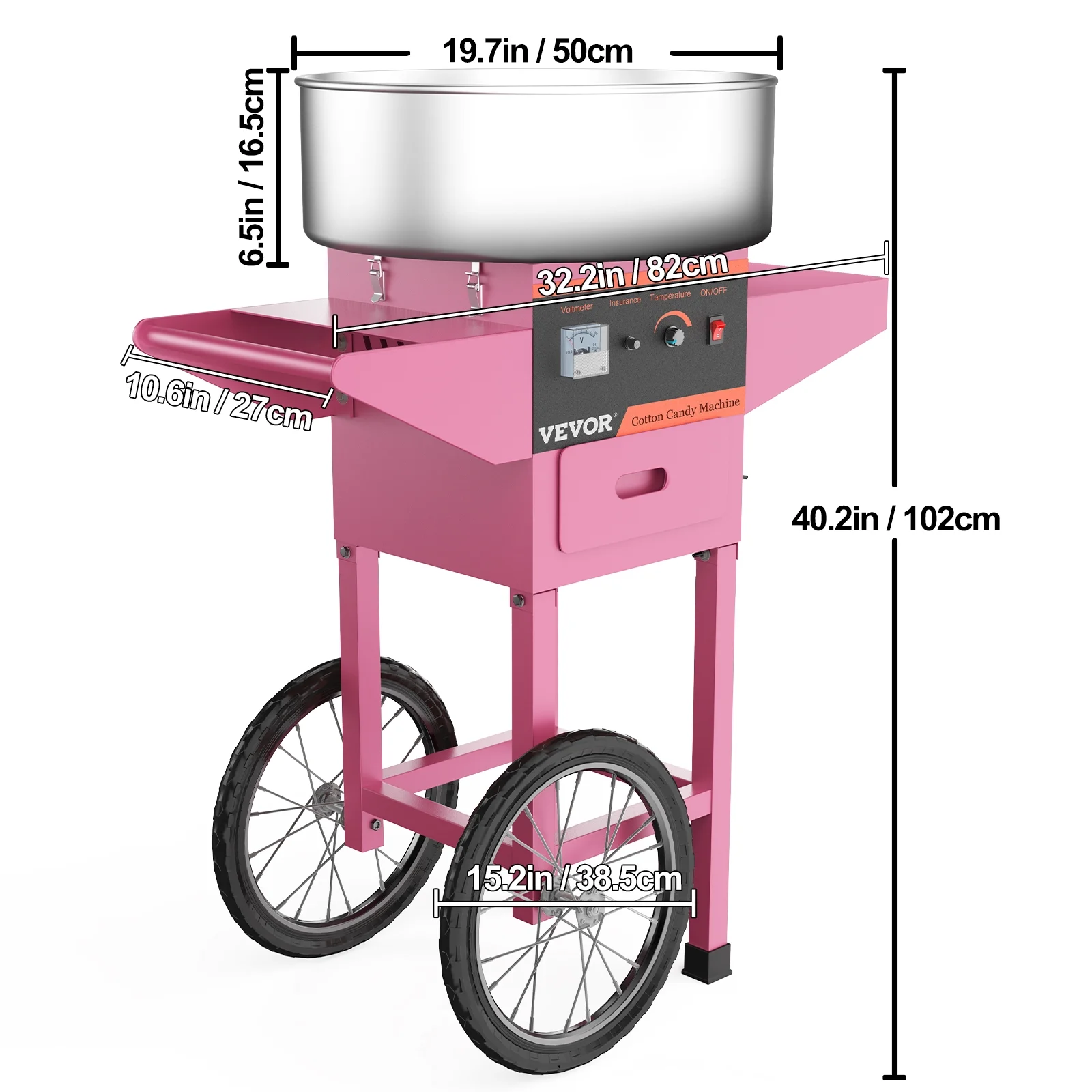 VEVOR 21" Commercial Cotton Candy Machine with Cart Pink Stainless Steel Electric Candy Floss Maker with Cart Perfect for Various Parties