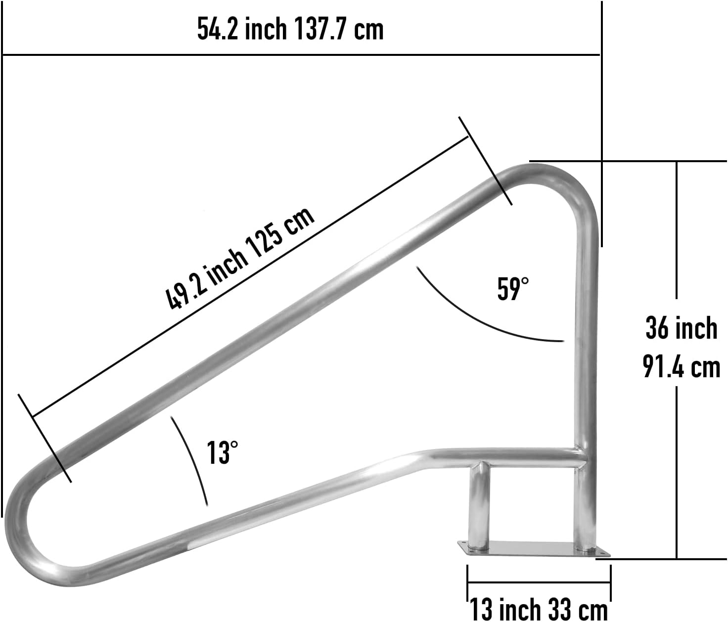 IHAYNER Pool Handrail 54x36 Pool Rail 304 Stainless Steel Swimming Pool Stair Rail Pool Hand Rail