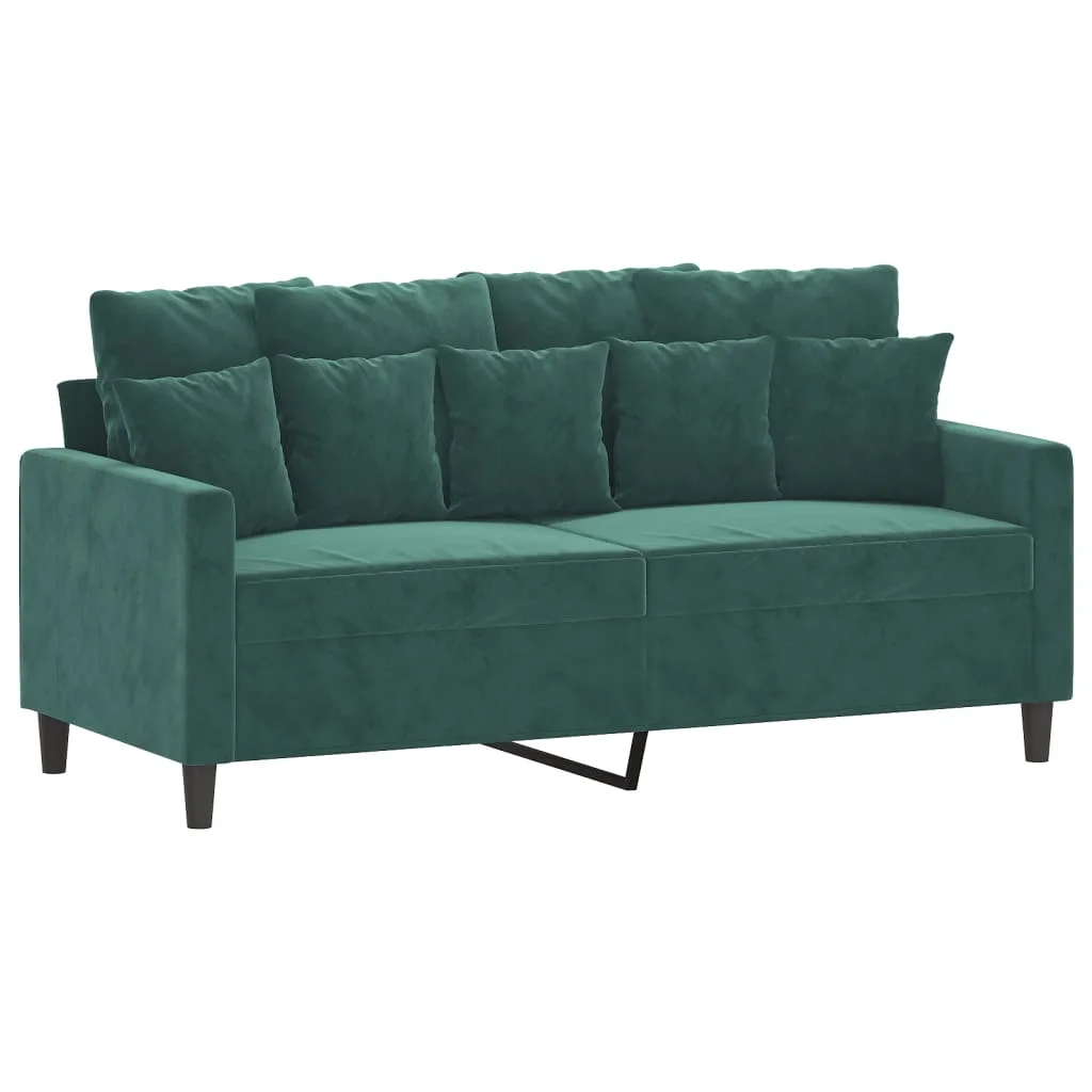 2 Piece Sofa Set with Cushions Dark Green Velvet