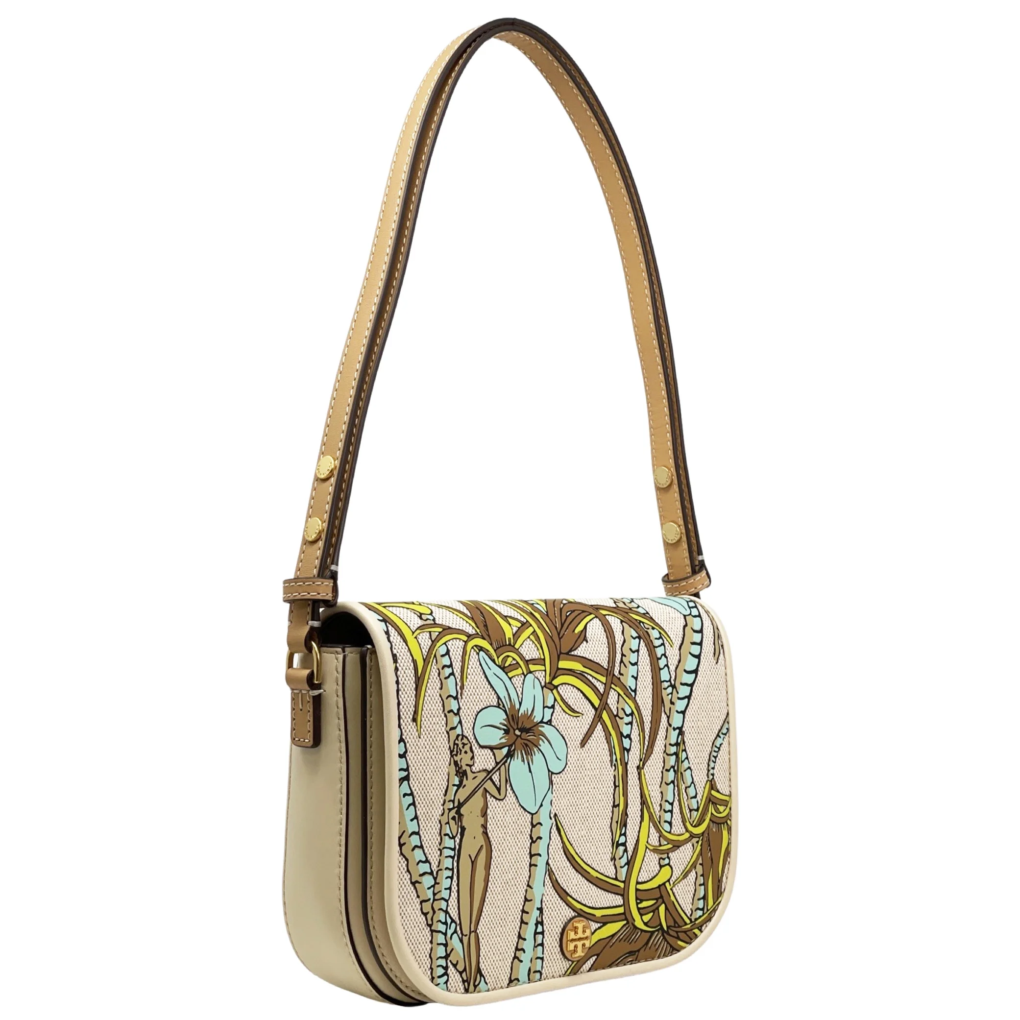 Tory Burch Women's Emerson Printed Canvas Convertible Crossbody Bag (Cream Brown Climbing Palms)