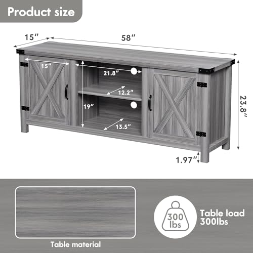 YESHOMY Modern Farmhouse TV Stand with Two Barn Doors and Storage Cabinets for Televisions up to 65+ Inch, Entertainment Center Console Table