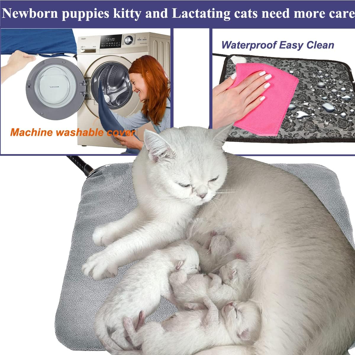 Pet Heating pad Large Heated Dog Bed 34"x21" Cat Heating pad Indoor Electric Dog Heating pad Waterproof Heated Dog House mat Easy Clean