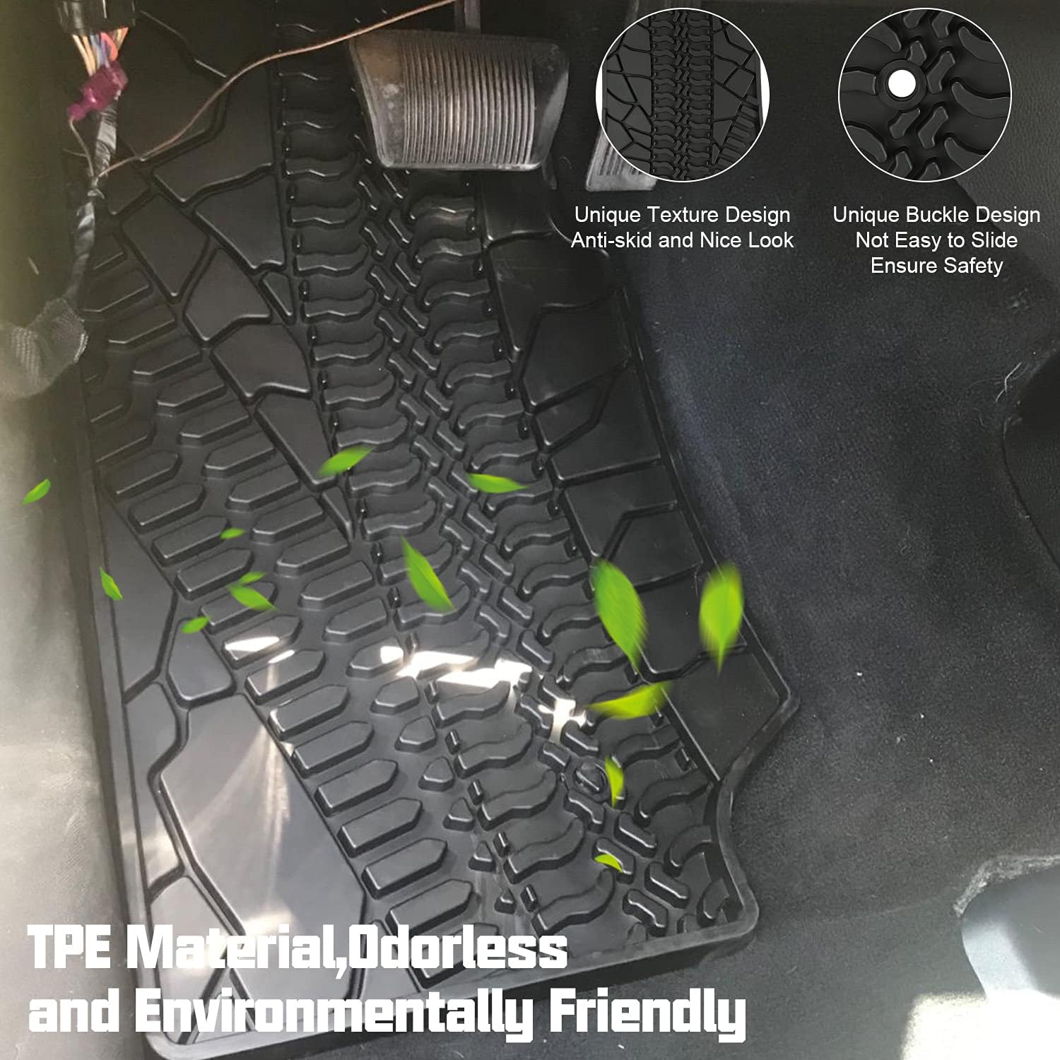 Winunite Black Slush Floor Mats Compatible with Jeep Wrangler JK 2 Door 2007-2013 Front and Rear Row All Weather Protector Mat TPE Floor Carpet Liner