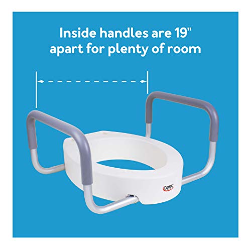 Carex 3.5 Inch Raised Toilet Seat with Arms - For Elongated Toilets, Elevated Toilet Riser with Removable Padded Handles, Easy On and Off
