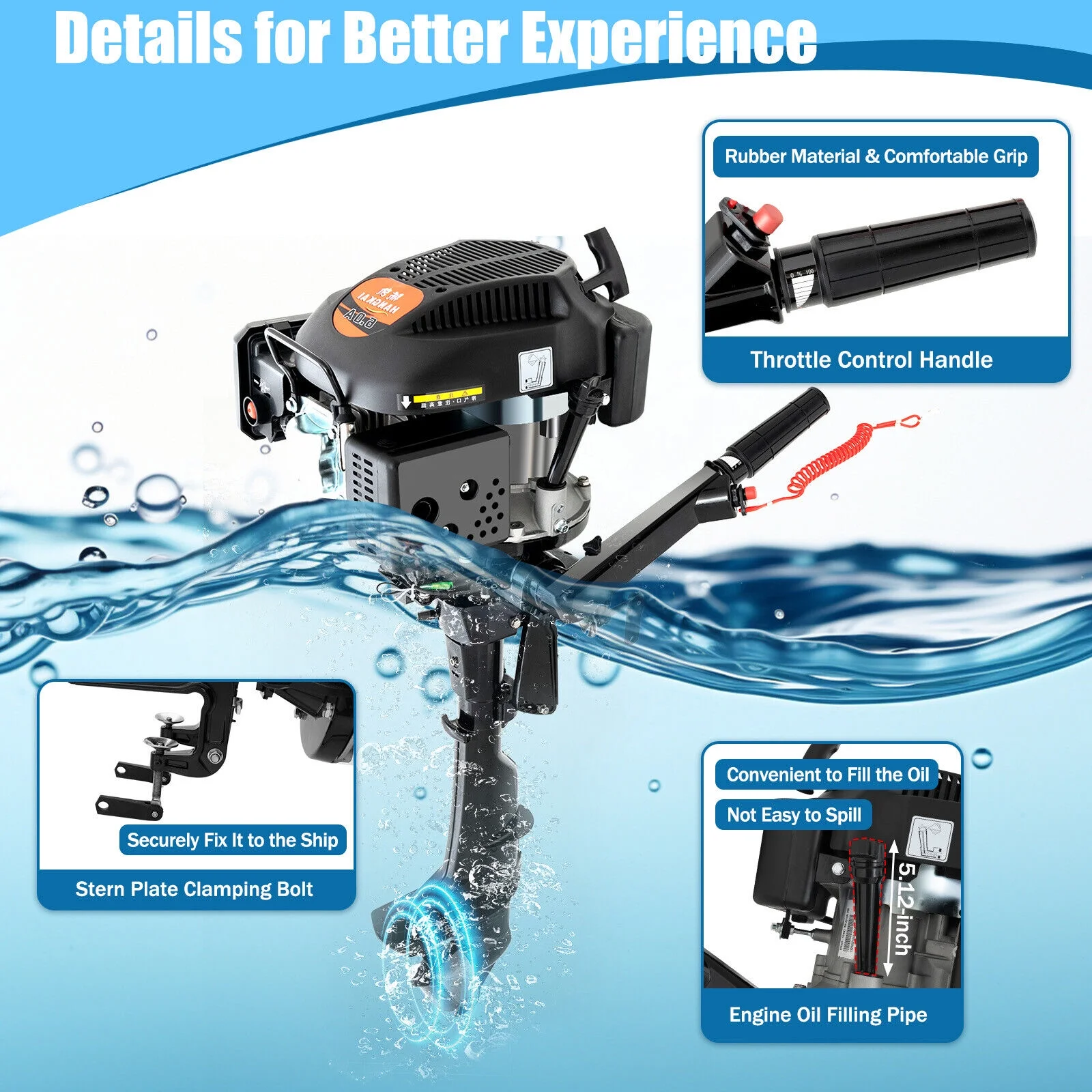 HANGKAI 6 HP 4 Stroke Heavy Duty Outboard Motor Boat Engine Air Cooled System - Curated Treasures Market