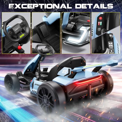 Hikole Go Kart Electric Drift Kart Car, 24V Crazy Go Cart for Kids with Adjustable Seat, 3 Speed Mode, Fast 300W Motor, 8.5 MPH