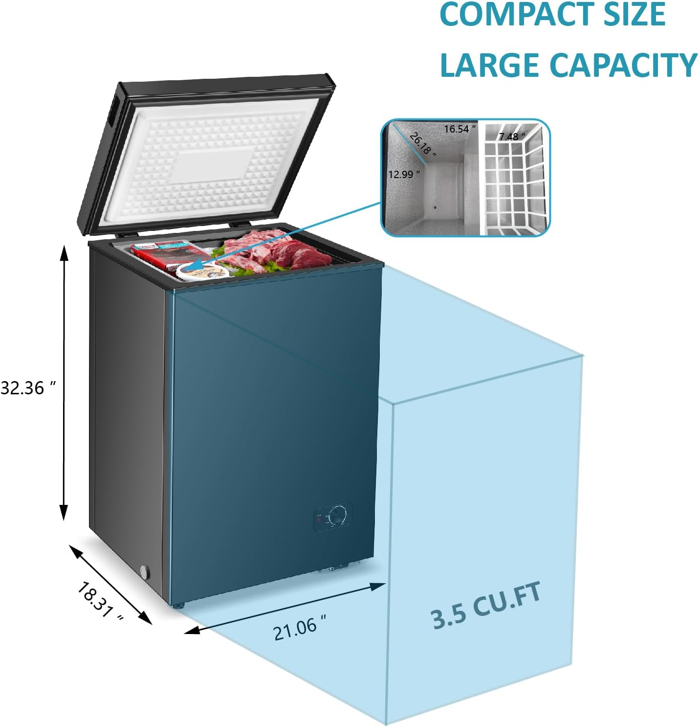 Chest Freezer 3.5 Cu.Ft Small Deep Freezer with Adjustable Temperature,Top Door,Energy Saving,Freestanding Compact Mini Freezer with Removable Basket