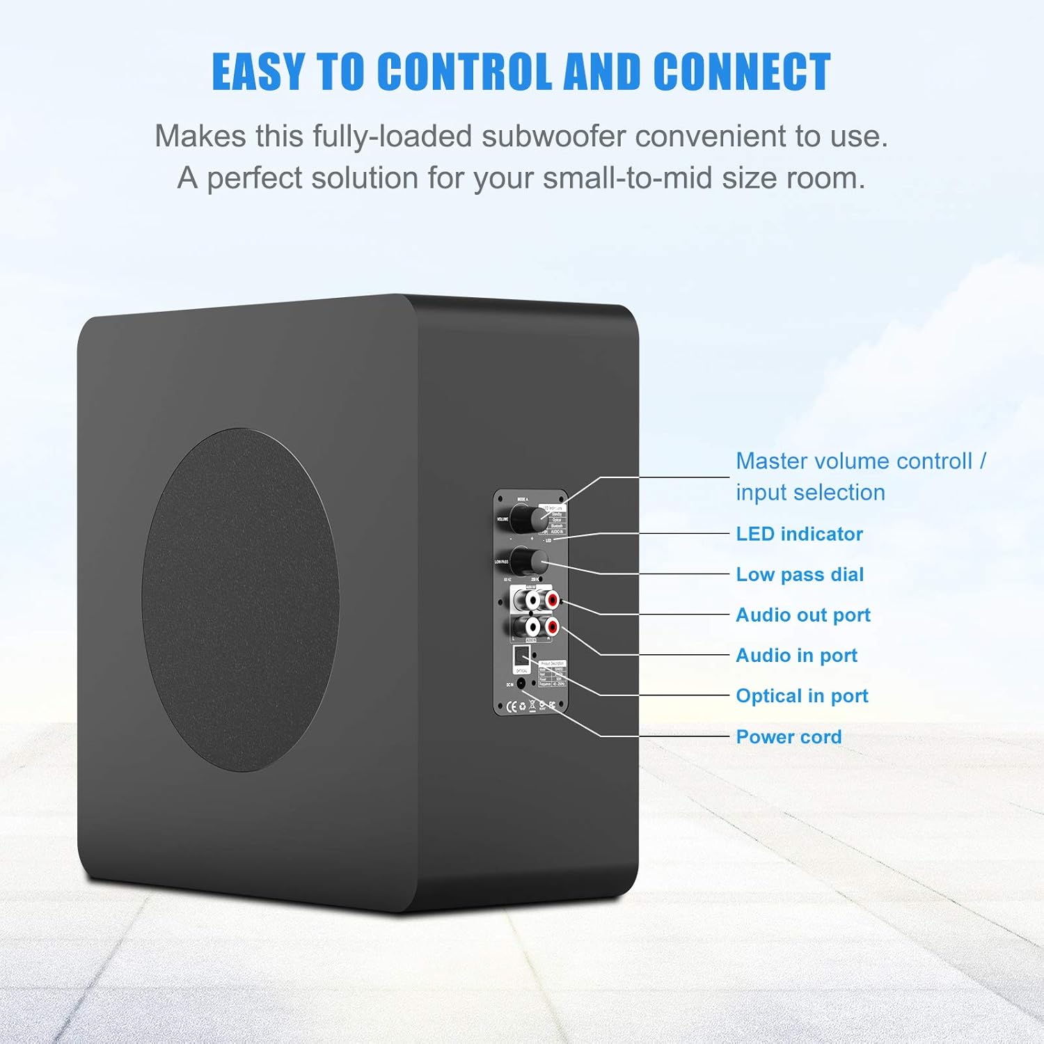 BESTISAN Powered Subwoofer, 6.5’’ Bluetooth 5.0 Home Audio Subwoofer, Deep Bass Response Subwoofers in Compact Design