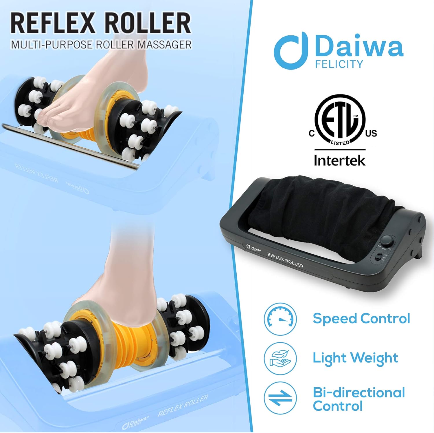 U.S. Jaclean Electric Foot Massager Calf Roller Reflexology Shiatsu Acupressure Massage Reflex Roller