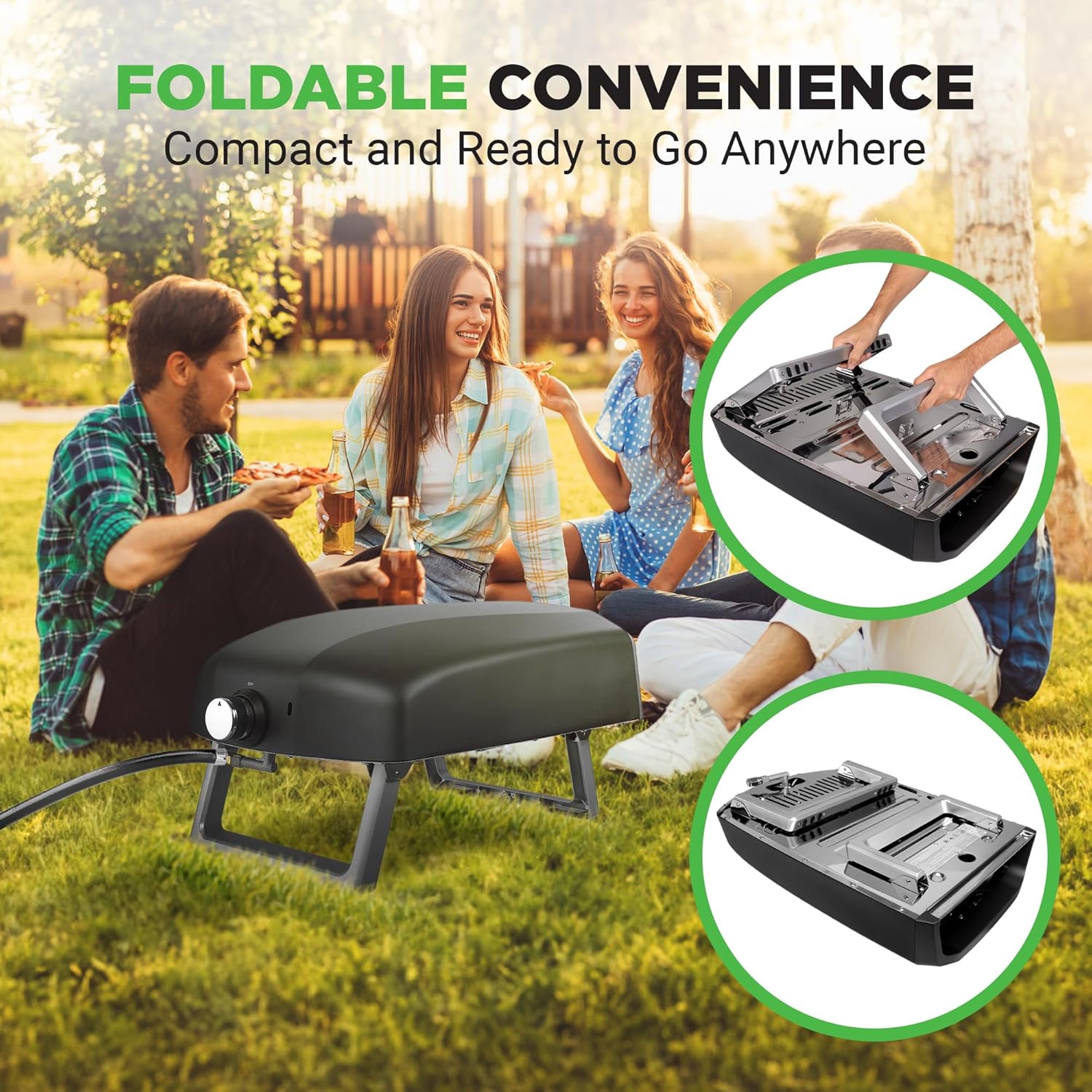 NutriChef Portable Outdoor Gas Pizza Oven - Includes Foldable Feet, Adjustable Heat Control Dial, Burner, Stone & Regulator Hose