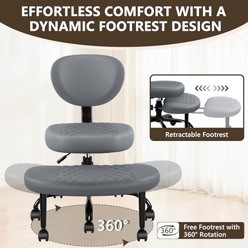 Ergonomic Cross Legged Office Chair with Wheels - Adjustable Height for Meditation, ADHD Desk & Yoga - Wide Criss Cross Design with Lumbar Support