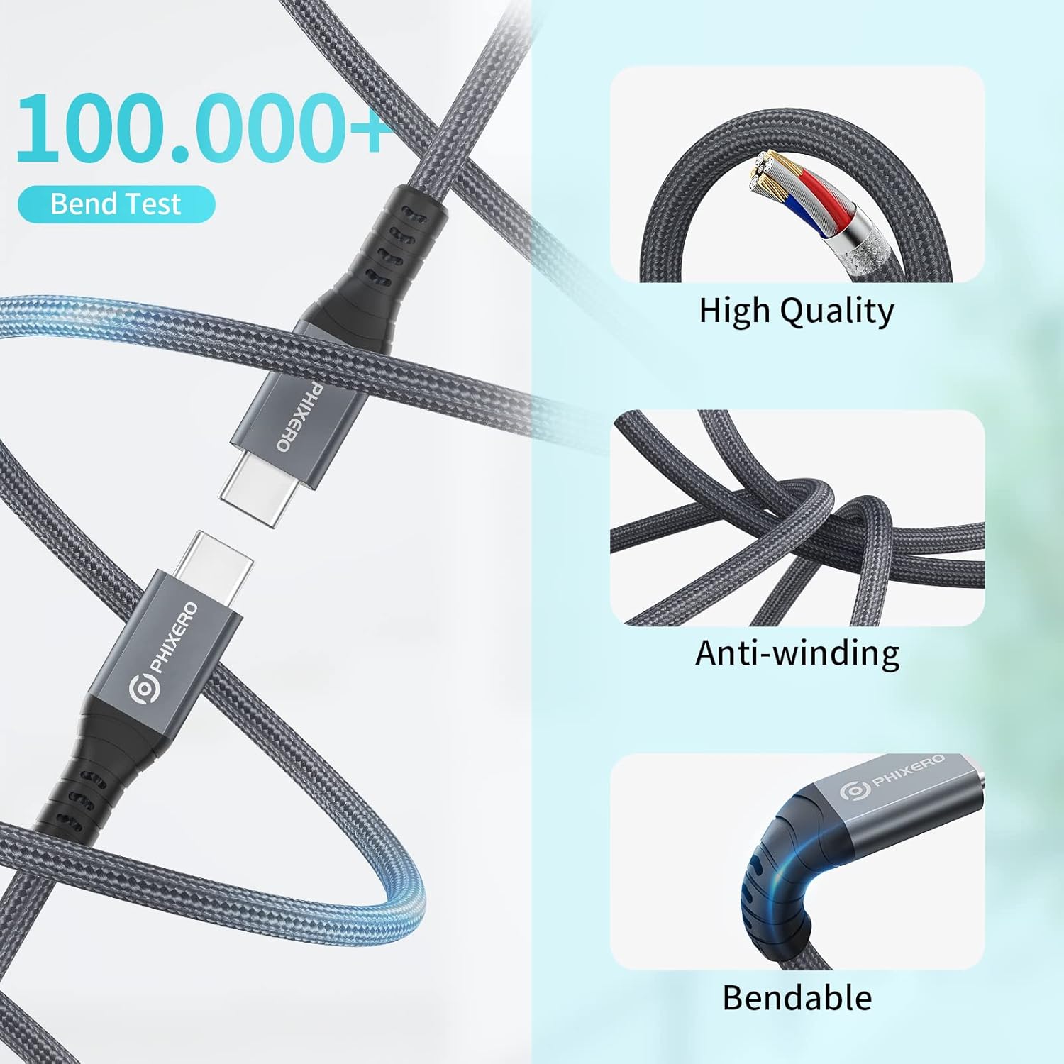 PHIXERO Cable for Thunderbolt 4 Full-Featured Cable, 2 Meter (6.6 ft), 40Gbps Data Transfer / 100W Charging / 8K@60Hz, Compatible with Thunderbolt 4