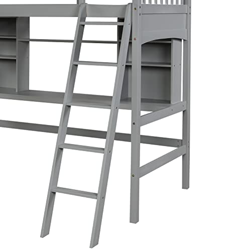 Harper & Bright Designs Full Size Loft Bed with Wardrobe and Desk, Solid Wood Loft Bed Frame with Storage, for Kids Teens Adults (Full Size, White)