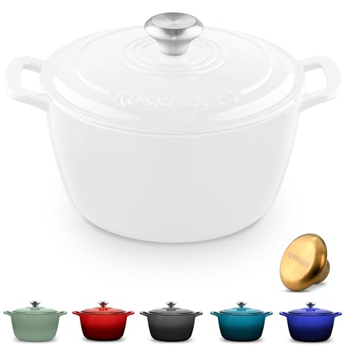 Signature Enameled Cast Iron Dutch Oven, Non-Stick Serving Pot with Tight Fitting Lid for Perfect Roasting, Baking, Sauteing