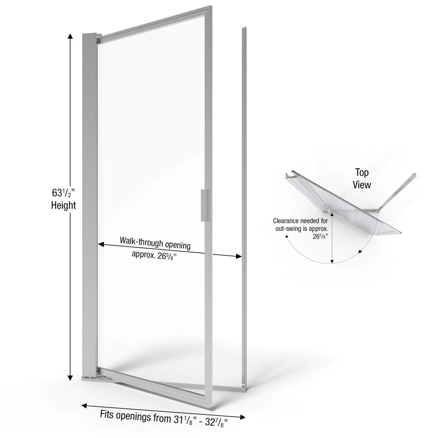 Basco A001-8CL Deluxe 63-1/2x22 High x 32-7/8x22 Wide Pivot Framed Shower Door with Silver
