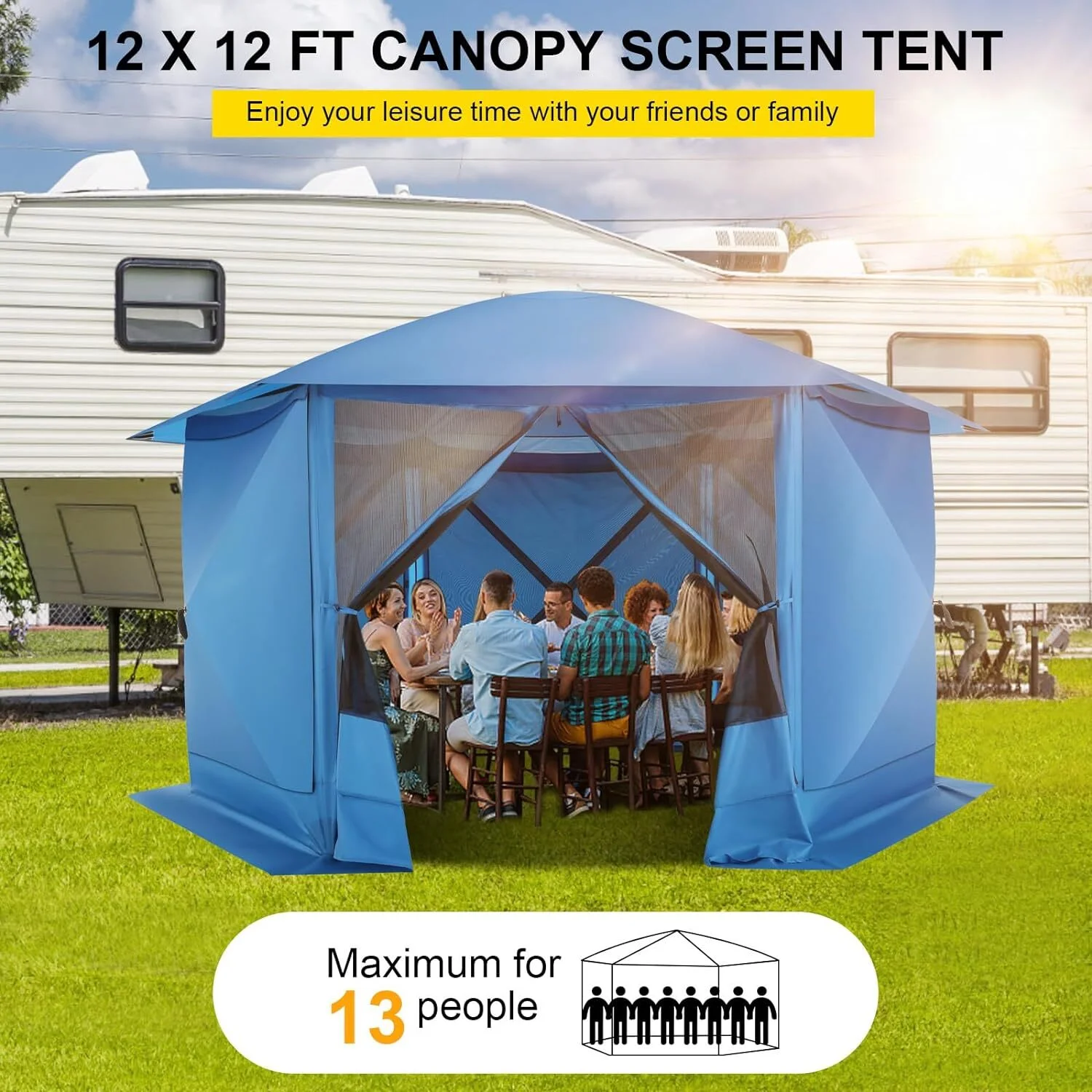 COBIZI 12x12 Pop-up Gazebo Starry Sky Screen Canopy Tent Screen House with 5 sidewalls and Mosquito Nettings for Camping