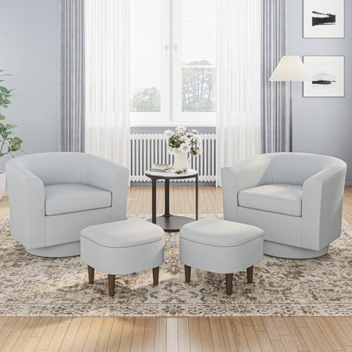 COLAMY Upholstered Swivel Barrel Accent Chair with Ottoman