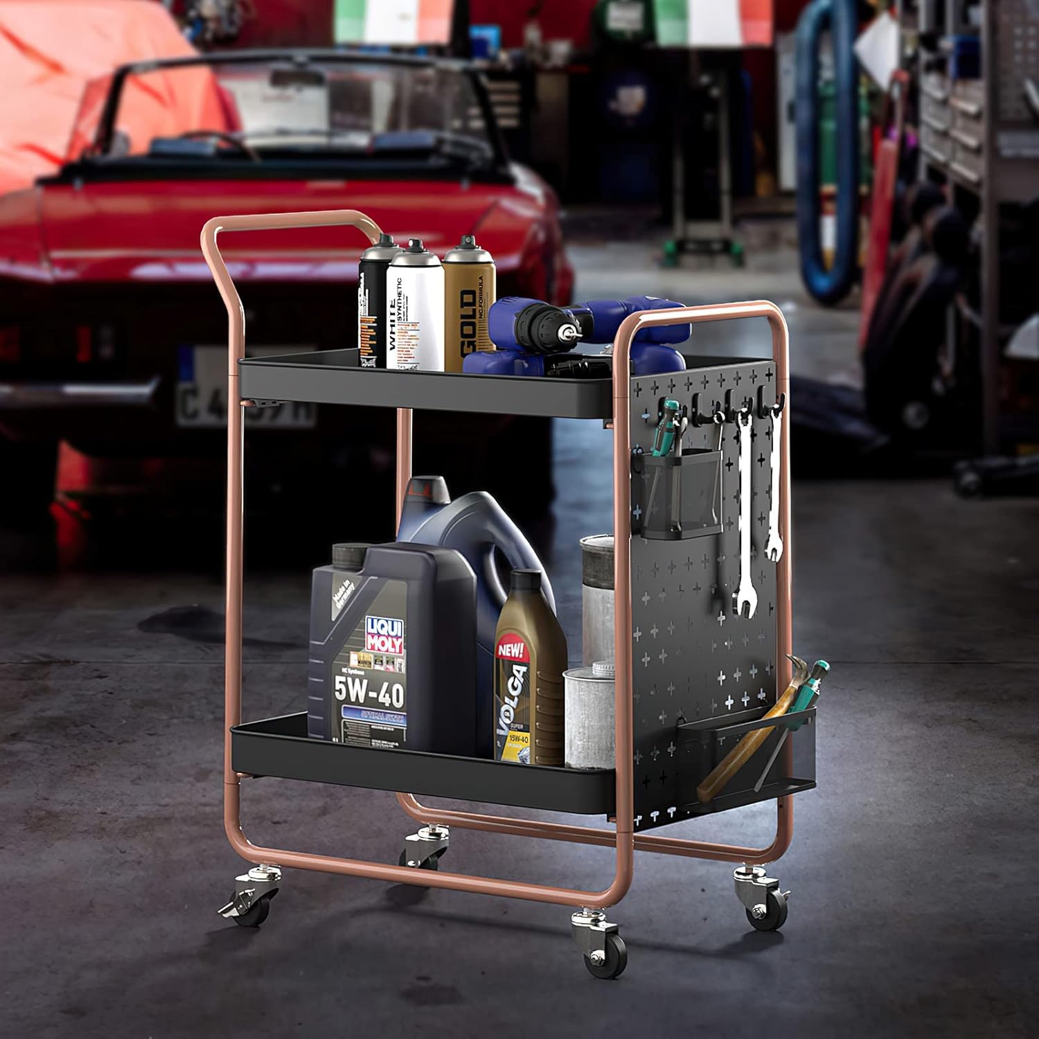 TOOLF Large Heavy Duty Utility Cart, Metal Rolling Storage Organizer Cart 2 Tier Tool Cart with Wheels