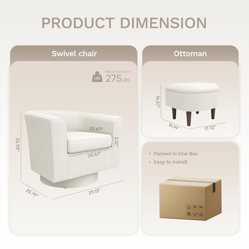 COLAMY Upholstered Swivel Barrel Accent Chair with Ottoman