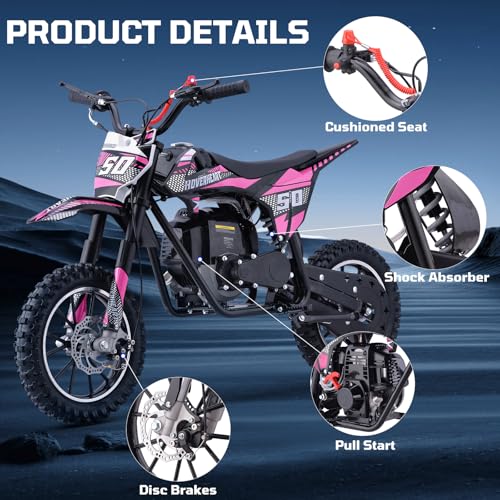 Kids 50cc Dirt Bike, 49cc Gas Dirt Bike for Kids 8-14, Gas Powered Mini Dirt Bikes, 2 Stroke Dirt Bikes, Max Load 165 Lbs