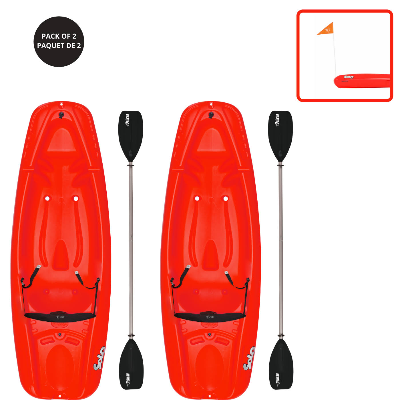 Pelican Solo 6 Feet Sit-On-Top Youth Kayak with Kayak Accessories, Paddle and Safety Flag and backrest, Size: 10