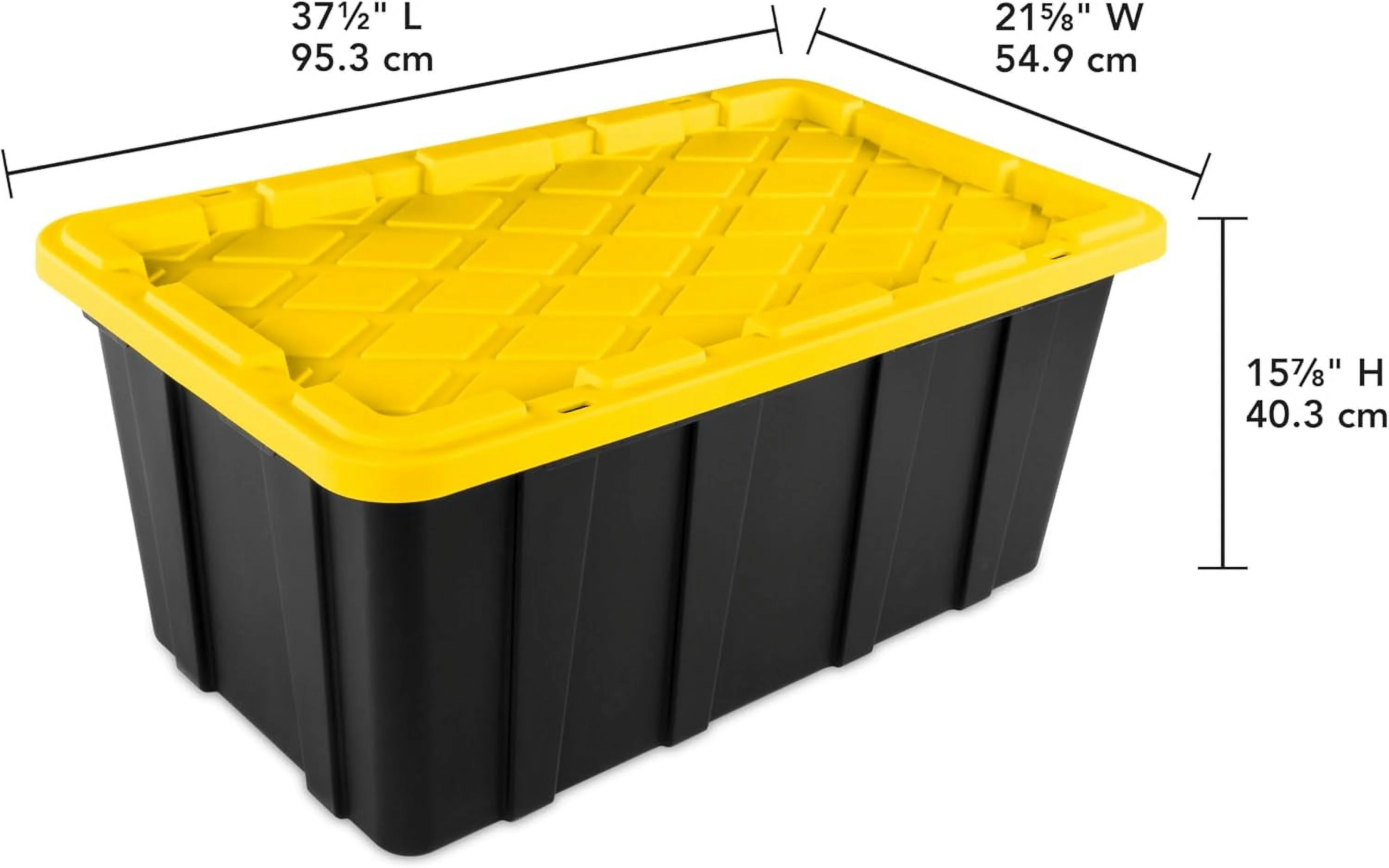 38 Gal Industrial Tote, Stackable Storage Bin with Snap-Fit Lid for Garage, Basement &amp; Attic Storage,  4-Pack