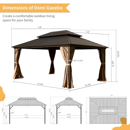 Domi 10' x 10' Hardtop Gazebo Outdoor Metal Gazebo with Galvanized Steel Double Roof Canopy, Curtains and Netting for Patio, Backyard, Deck