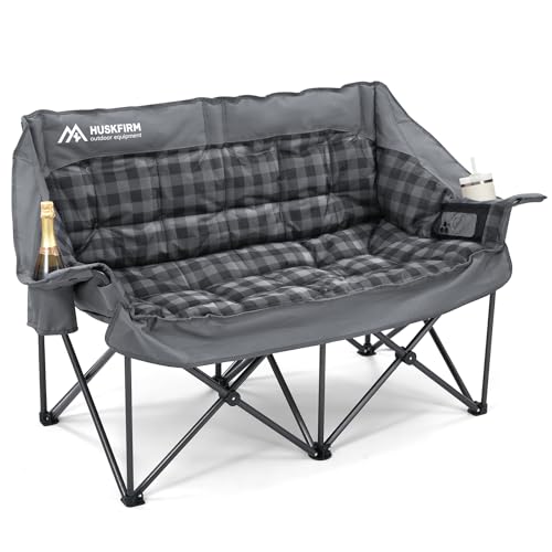 Double Camping Chairs Padded Loveseat Chair for 2 Person - Heavy Duty Oversized Camping Couch for Adults Outdoor Lawn Beach