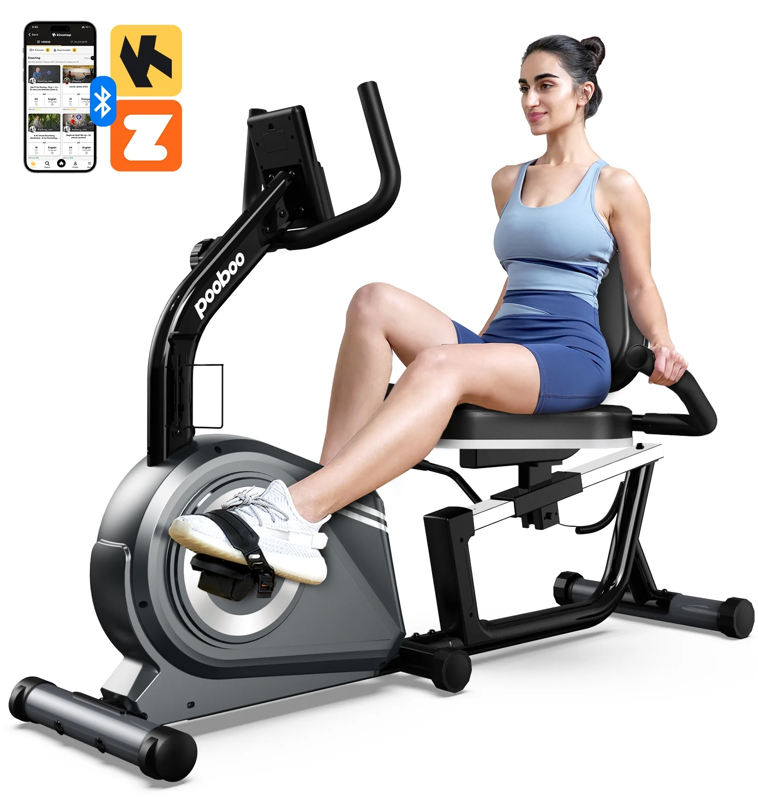 Pooboo Indoor Recumbent Exercise Bike Magnetic Resistance Workout Bike Sit Down Stationary Bicycle with Adjustable Seat & Luminous Monitor for Gym
