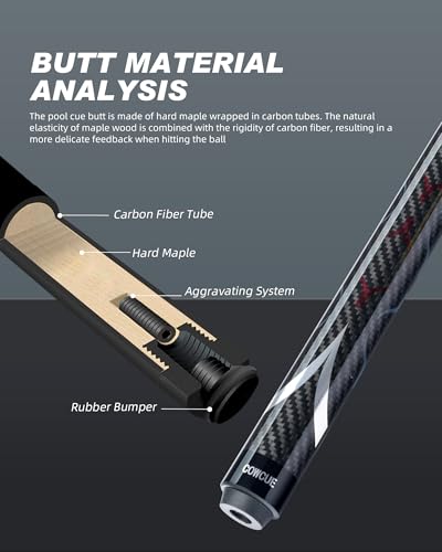 CRICAL Carbon Fiber Pool Cue Stick 58" Billiard Cue Sticks Professional Low Deflection Pool Sticks with 3/8 * 8 Pin Joint and 12.5mm Tip