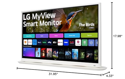 LG 32SR70U-W 32-Inch 4K UHD Smart Monitor with IPS Display webOS 23 USB Type-C Speakers x2 HDR 10 AirPlay 2 Screen Share Bluetooth Remote - White