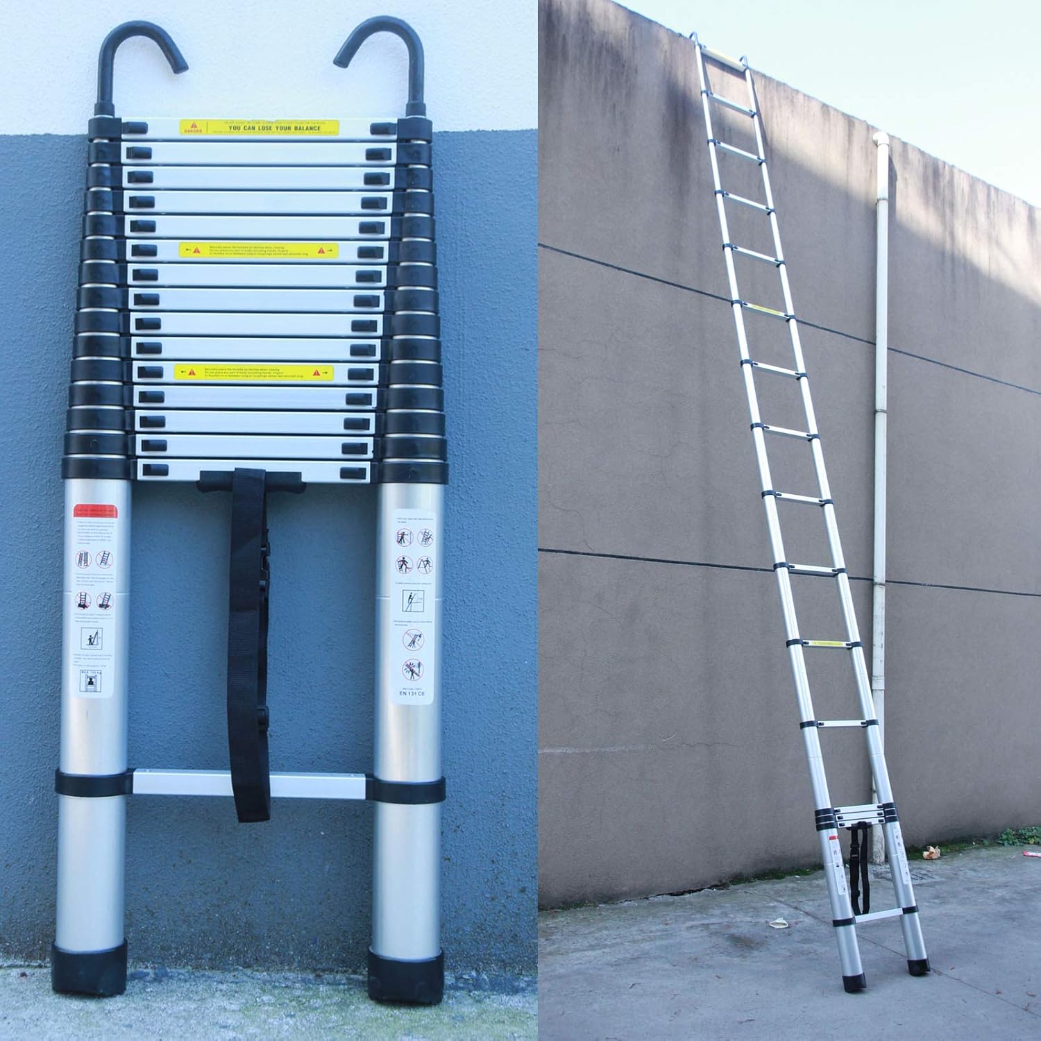 20ft Aluminum Telescoping Ladder Adjustable Height EN131 Certificated