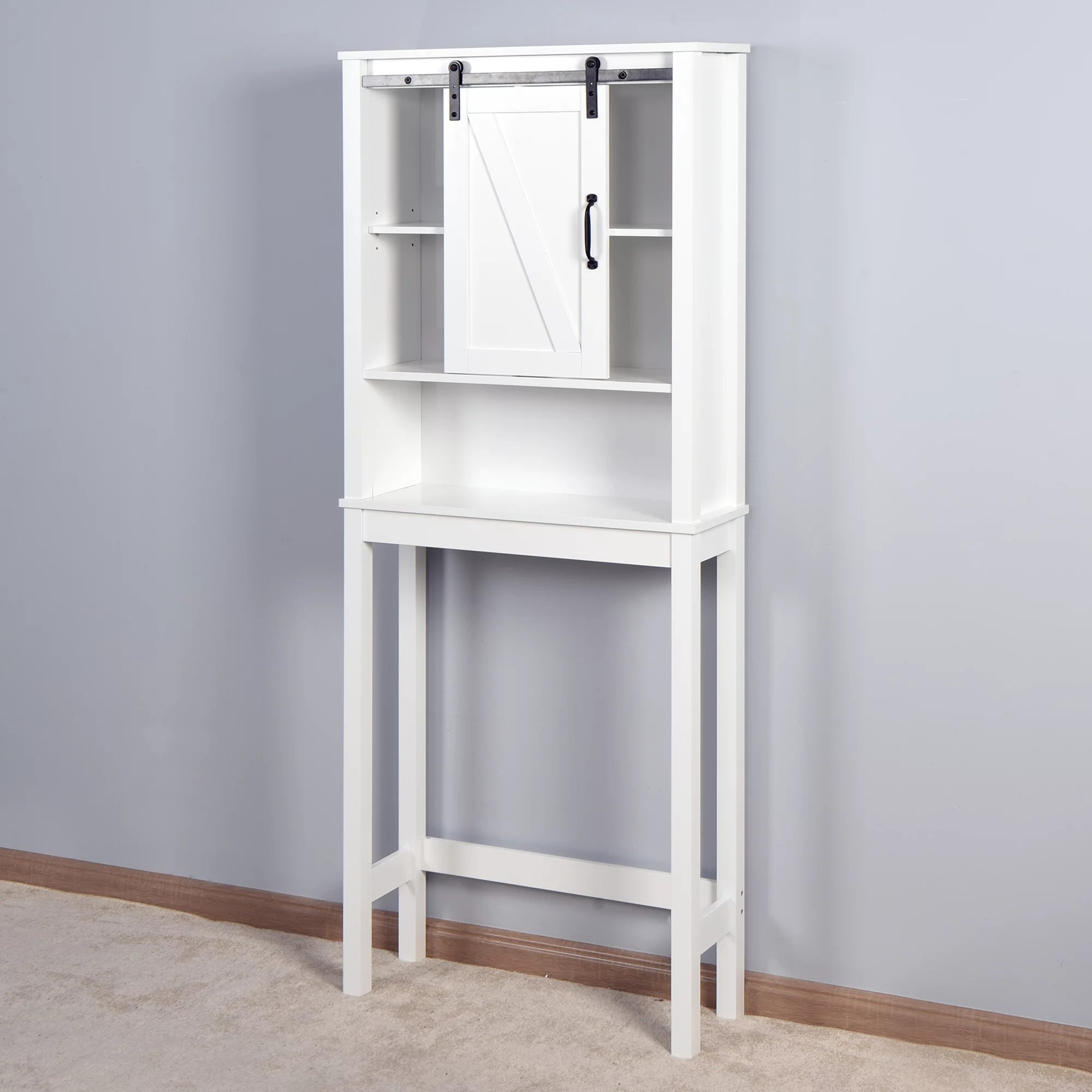 SUXXAN Over-the-Toilet Storage Cabinet, Space-Saving Bathroom Cabinet, with Adjustable Shelves and A Barn Door 27.16 x 9.06 x 67 inch