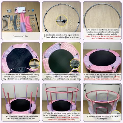 60" Trampoline for Kids, Anti-Rollover Round Bottom Baby Toddler Trampoline with Basketball Hoop, Indoor/Outdoor Kid Trampoline with Enclosure Net