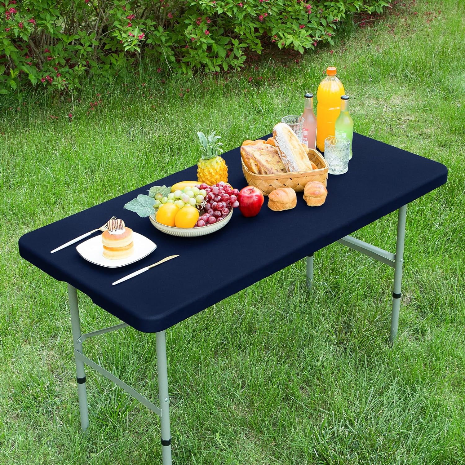 2 Pack Rectangle Fitted Tablecloth 36X60 Inch Stretch Spandex Patio Table Cover Navy Washable Table Cloth Elastic Table Topper for Indoor and Outdoor