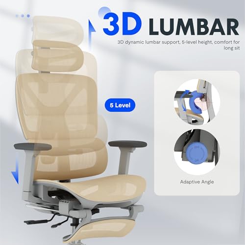FLEXISPOT ErgoX Premium Ergonomic Office Chair with Footrest- Adjustable 3D Armrests, Dynamic Lumbar Support, Recline & Tilt Function, Mesh Seat