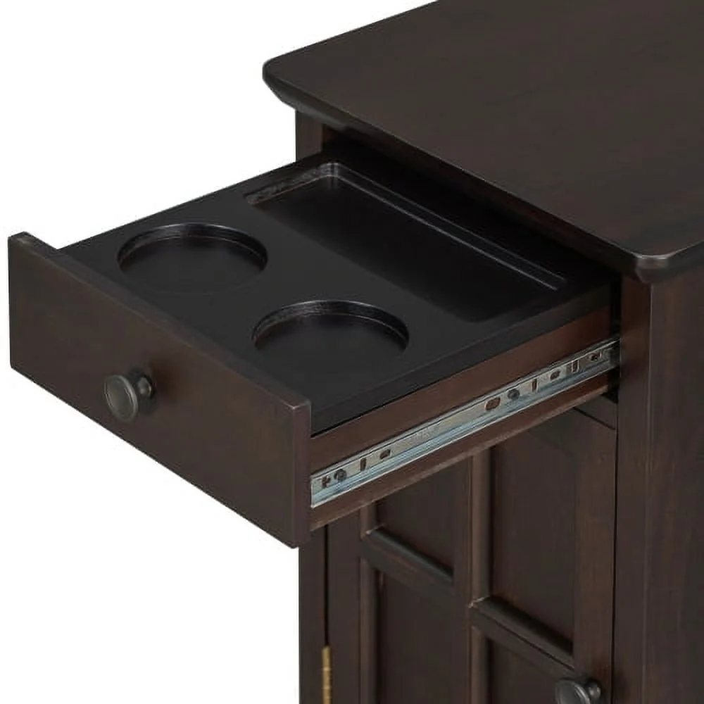 Churanty Vintage End Table with USB Ports Drawer and Cup Holders, Sofa Side Table Bedside Nightstand Narrow Table for Living Room Bedroom