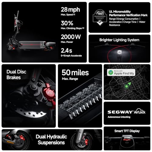 Segway Ninebot Max G3 Electric Scooter, 28 mph Top Speed w/ 50 Miles Max Range, 2000W Peak Motor, Dual Hydraulic Suspension