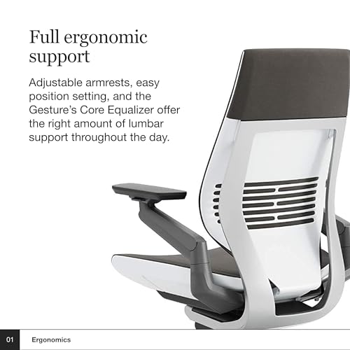 Steelcase Gesture Office Chair - Ergonomic Work Chair with Wheels for Carpet - Comfortable - Intuitive-to-Adjust for Desk - 360-Degree Arms