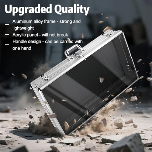 Card Show Display Case Large Aluminum 34"x22", Lockable Trading Card Display Case with Handle, Sports Card/TCG/Jewelry Display Box - Silver