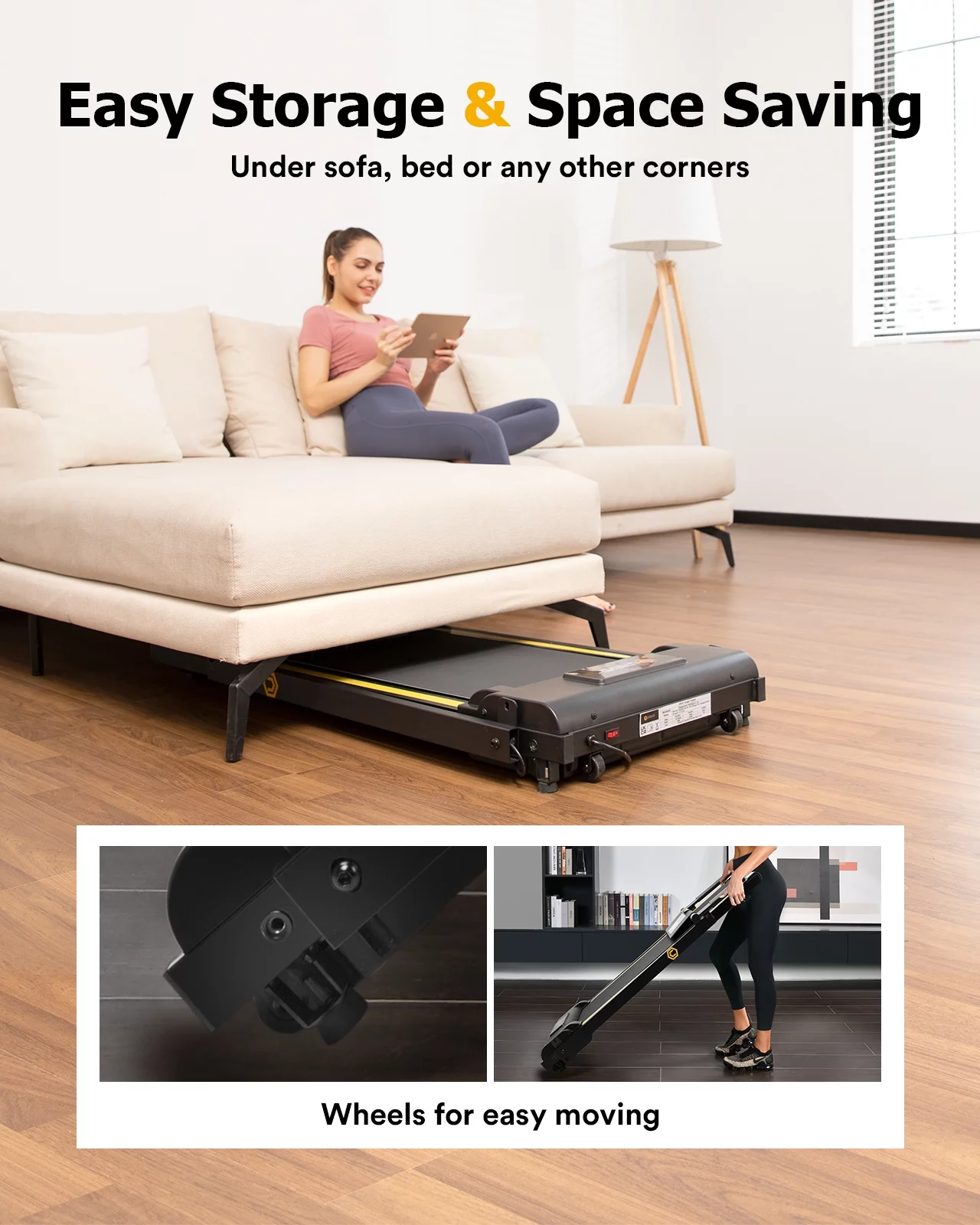 UREVO Folding Treadmill, 2.25HP Portable Mini Treadmills for Home Office, Compact Threadmill with 12 HIIT Modes, LCD Display, 265 lbs Capacity