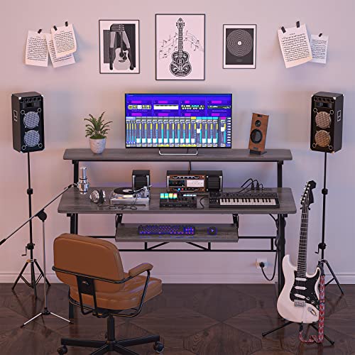 armocity 47'' Music Studio Desk with Power Outlet, Studio Desk for Music Production, Recording Studio Desk for Producer