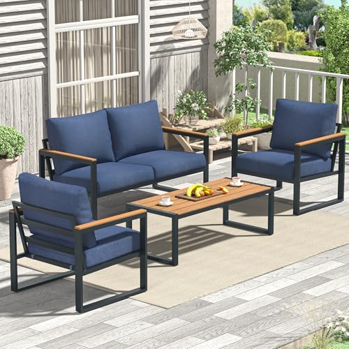 Patio Furniture Set, 4 Pieces Outdoor Patio Furniture with Coffee Table Set