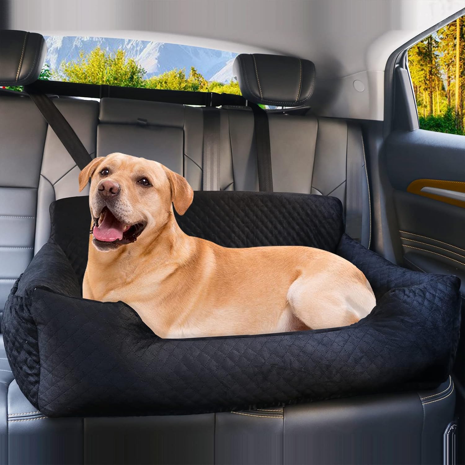 Dog Car Seat for Large Dog Under 60 lbs or 2 Small/Medium Dogs, Pet Booster Back seat Bed for Travel Safety with Storage Pocket
