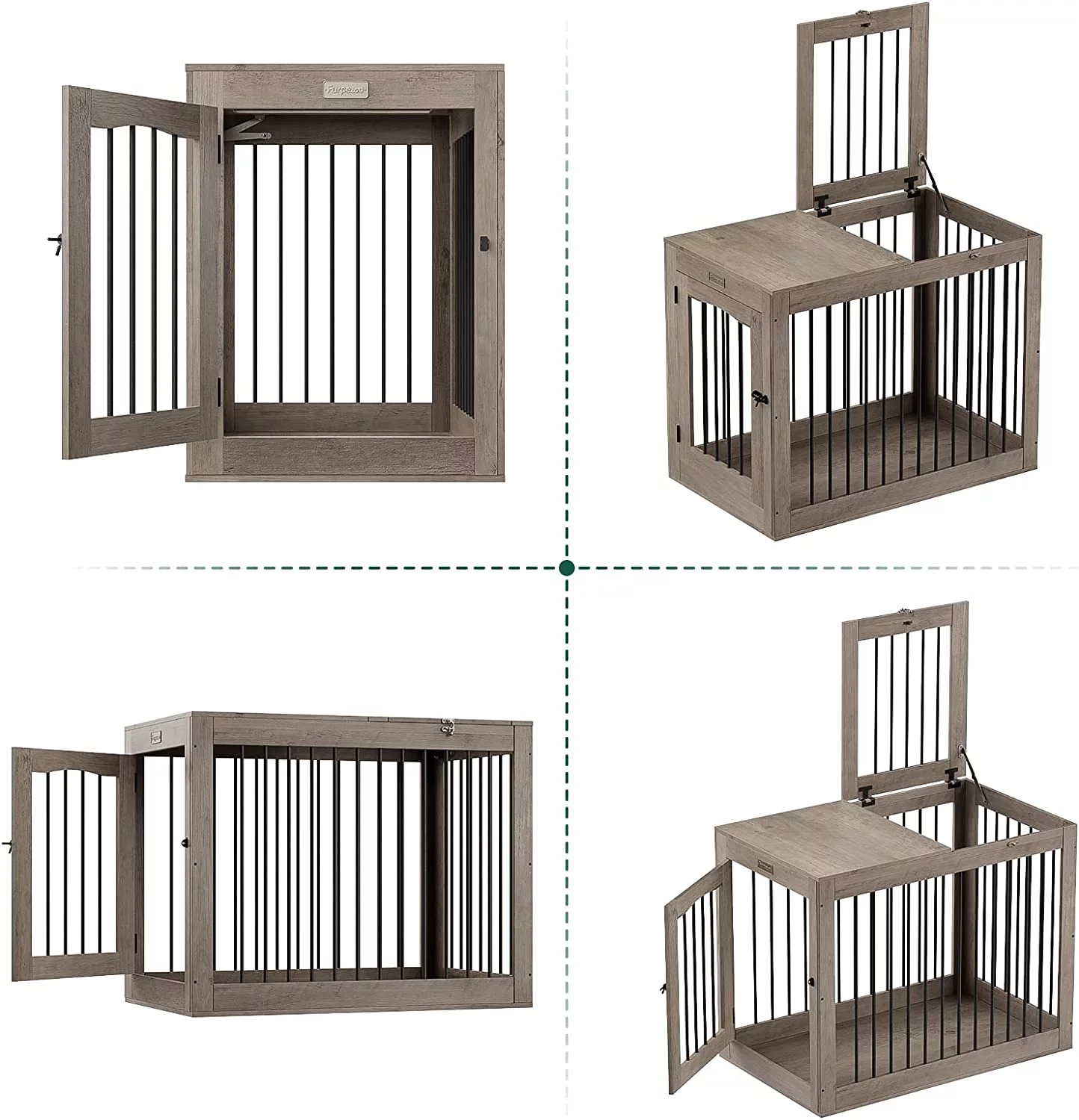Furpezoo Large Dog Crate, Wooden Pet Kennel End Table, Dog Cage with 2 Doors, Gray, 40"L