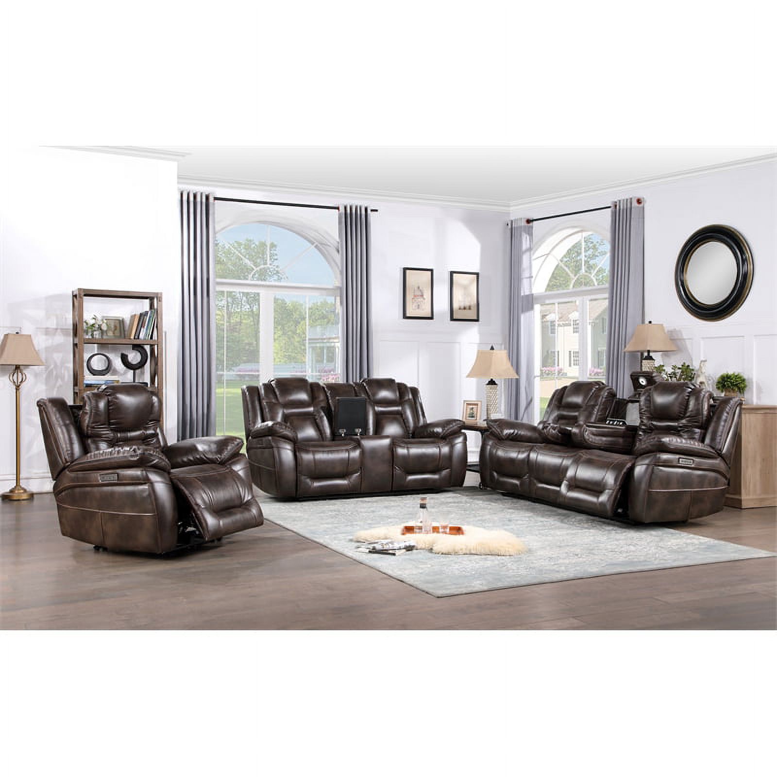 Oportuna Brown Faux Leather Dual Power 3PC Set