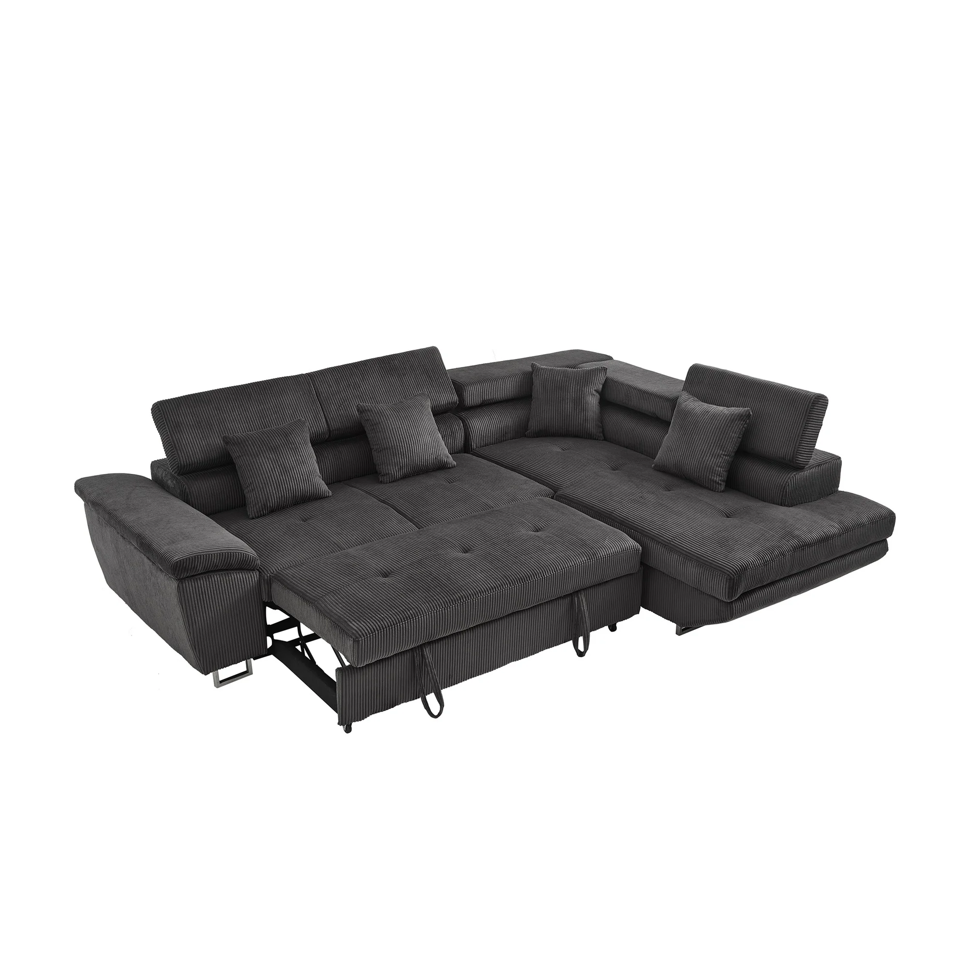 Noodeniya Corner Sofa Couch Pull-Out Bed with Storage Chaise, Convertible Sleeper Sofa Bed, L Shaped Corduroy Right Corner Couch for Living Room
