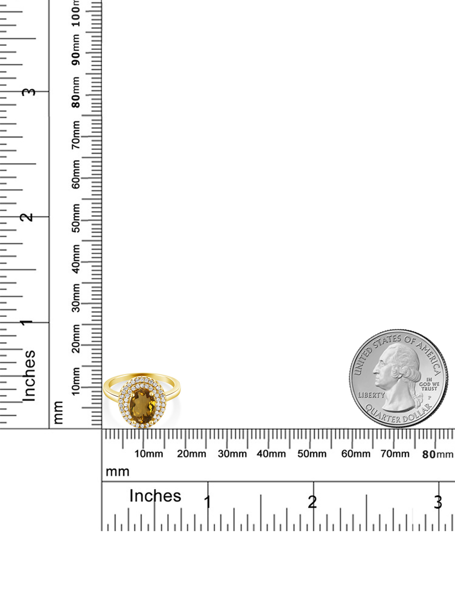 Gem Stone King 18K Yellow Gold Plated Silver Oval Whiskey Quartz Halo Engagement Ring For Women (2.20 Cttw, Gemstone Birthstone, Oval 8X6MM, Size 6)